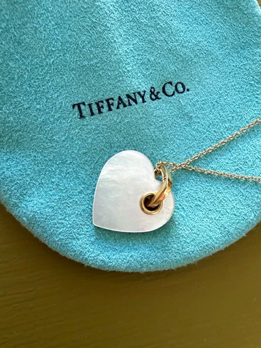 Tiffany & Co Retired RTT 18k Gold Mother of Pearl Double Heart Tag Necklace - product listing photo