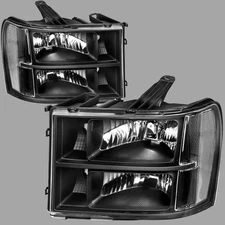 Headlights For 2007-13 GMC Sierra 1500 2500HD 3500HD Black Housing+Clear Lamps
