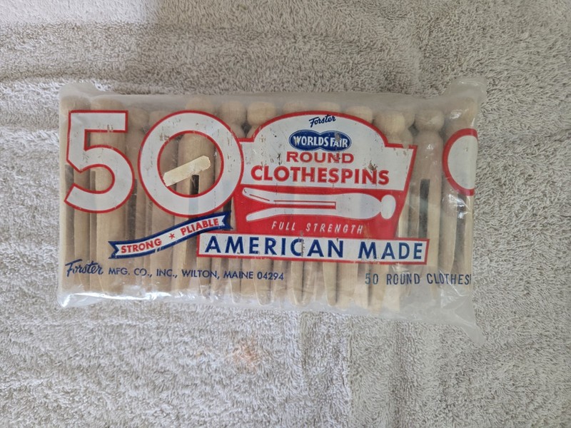 Vintage Package Of Round Wooden Clothespins