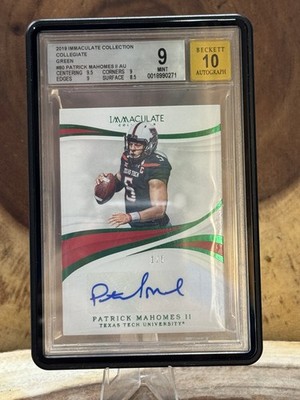 PATRICK MAHOMES Green Auto 1/5 2019 Immaculate Collection Collegiate BGS 9!!!