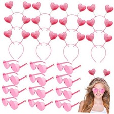 24 Pcs Valentine's Heart Headband Heart Sunglasses,Pink Glitter Cupid