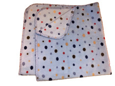 Just Born Polka Dots Fleece Blue Blanket Red/Brown/Yellow Circles