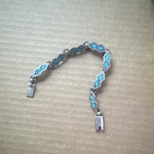 Vintage Native American Sterling Silver Turquoise Inlay Link Bracelet