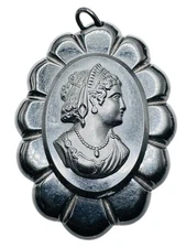 Vintage Antique Victorian Revival Bakelite? Cameo Lady Pendant