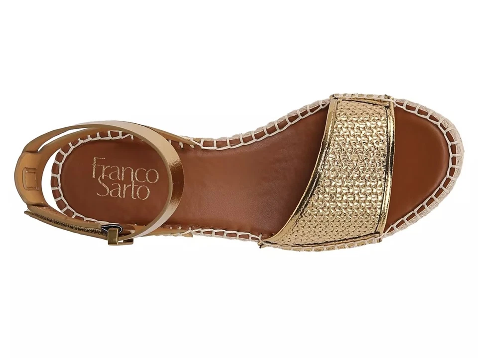 Sandalias de cuña Franco Sarto Pamala doradas de rafia para mujer nuevas/sin caja 7,5 M Foto 4 de 4