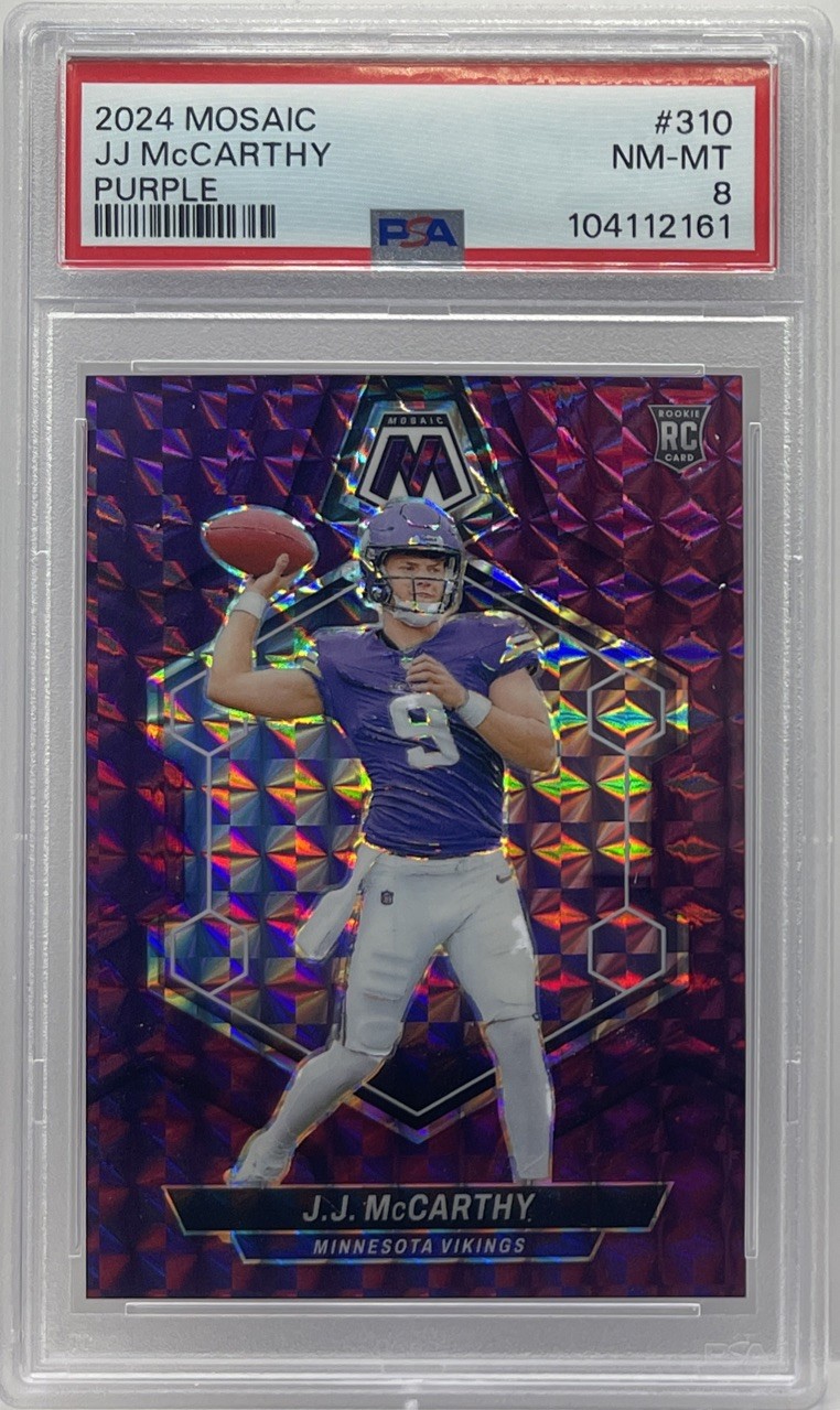 2024 Panini Mosaic J.J. McCarthy #310 Purple Mosaic Prizm #38/49 (RC) PSA 8 SP