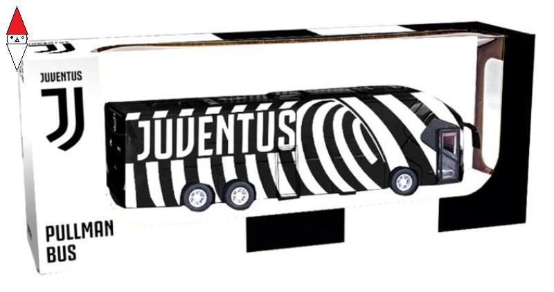 Modellino Pullman Juventus FC - Bus Giocattolo Con Retrocarica (Pull Back) E Sportelli Apriibili, Colore Bianconero