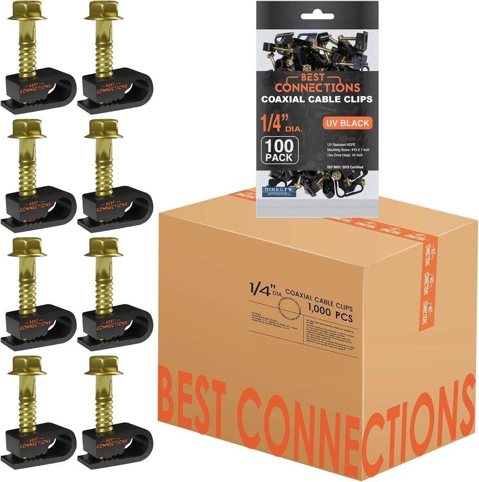 U-Shape Black Cable Clips with Screws - 1000 Count for Coax and Ethernet Cables - Image 3 of 4