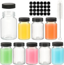 2 oz Glass Shot Bottles Black Lids 24 Labels And Brush-Small Clear Jar for