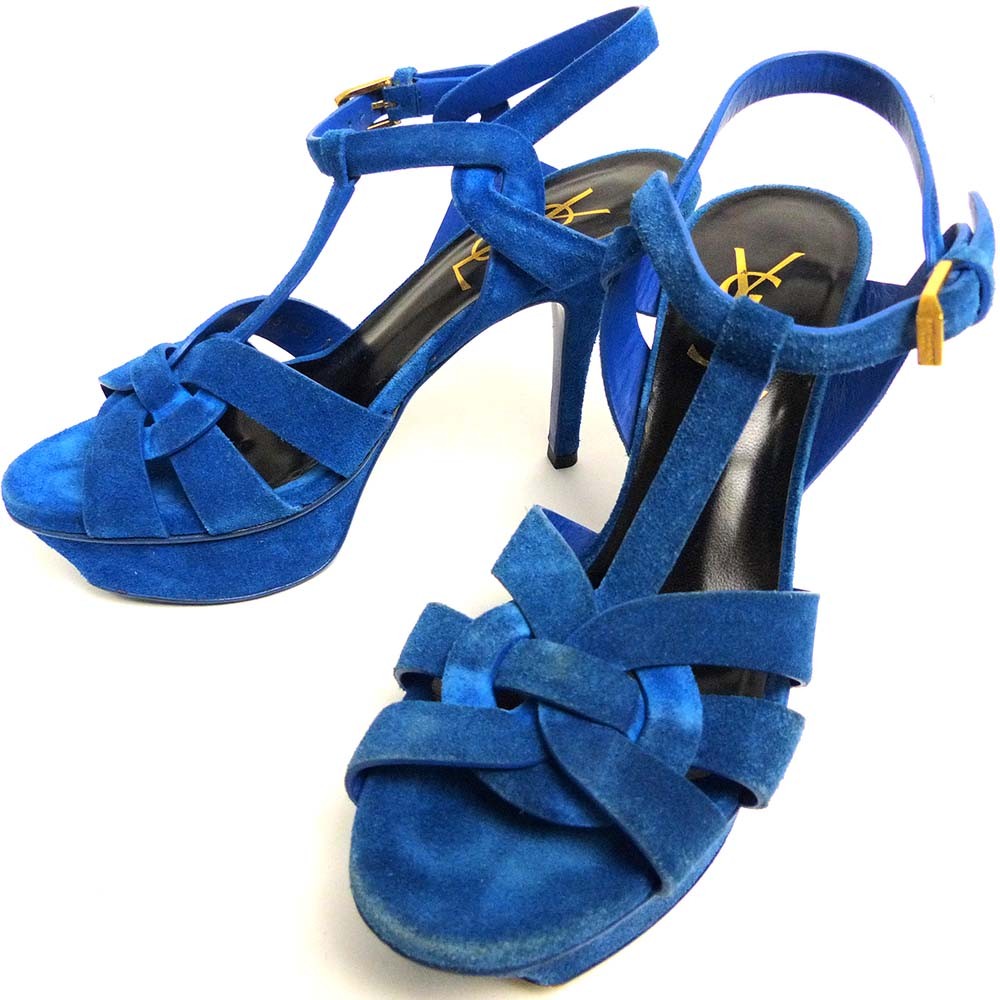 Sandali con tacco Yves Saint Laurent blu scamosciati donna taglia 34 autentici