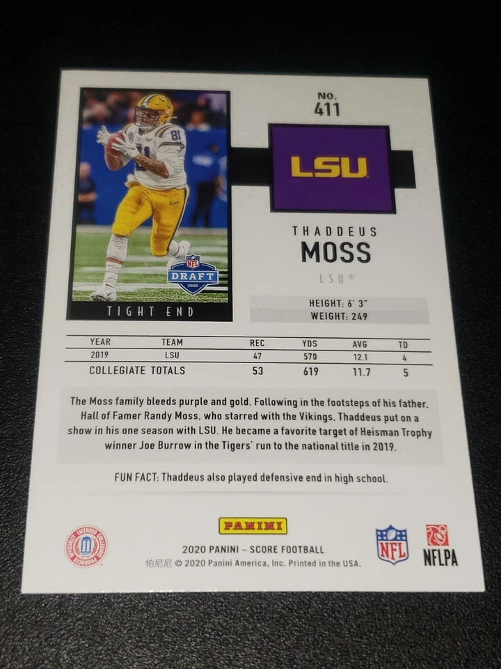 2020 Score - Rookies Thaddeus Moss #411 Red (RC) - Image 2 of 2