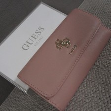 Guess Clutch Bag Women Pink Champagne Wallet Gold Trim