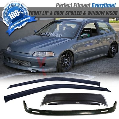 Fits 92-95 Honda Civic 3Dr EG BYS PU Front Lip + Roof Spoiler + Sun Window Visor