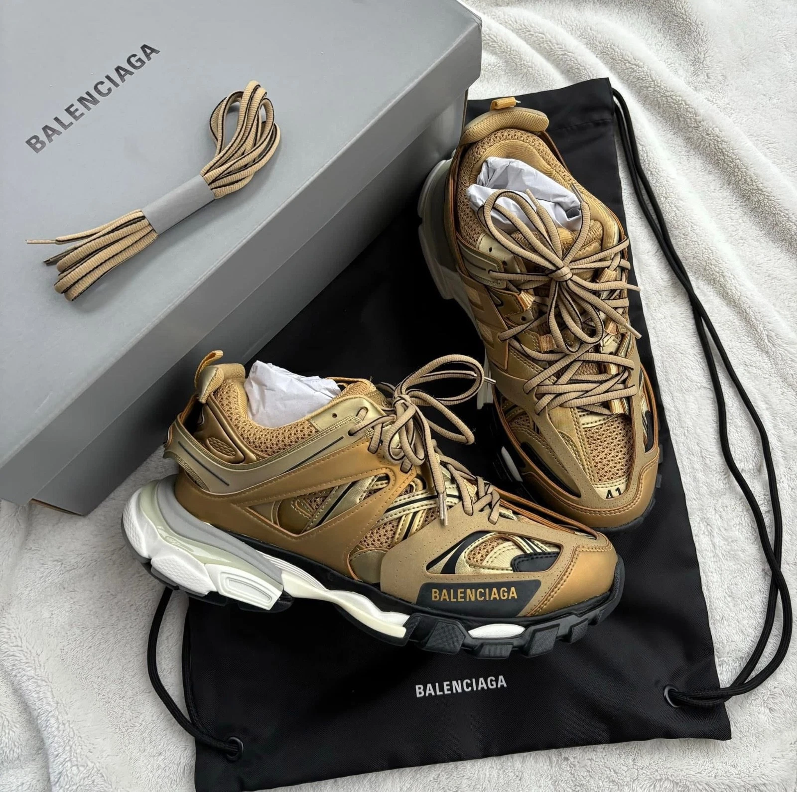 Balenciaga — Balenciaga Gold & Black Track Sneakers - 41EU  / 8US - $1150 - New - Authentic