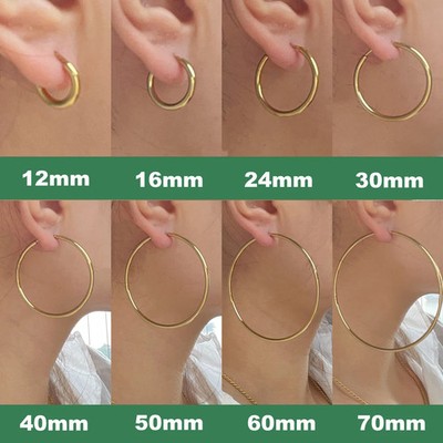 Hoop Earrings 12 70mm Gold Tone Minimalist Big Round Circle Steel 1 Pair