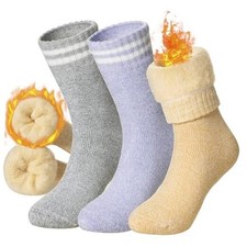 Womens Warm Thermal Socks Winter Ski Extra Thick Yellow/Purple/Light Grey