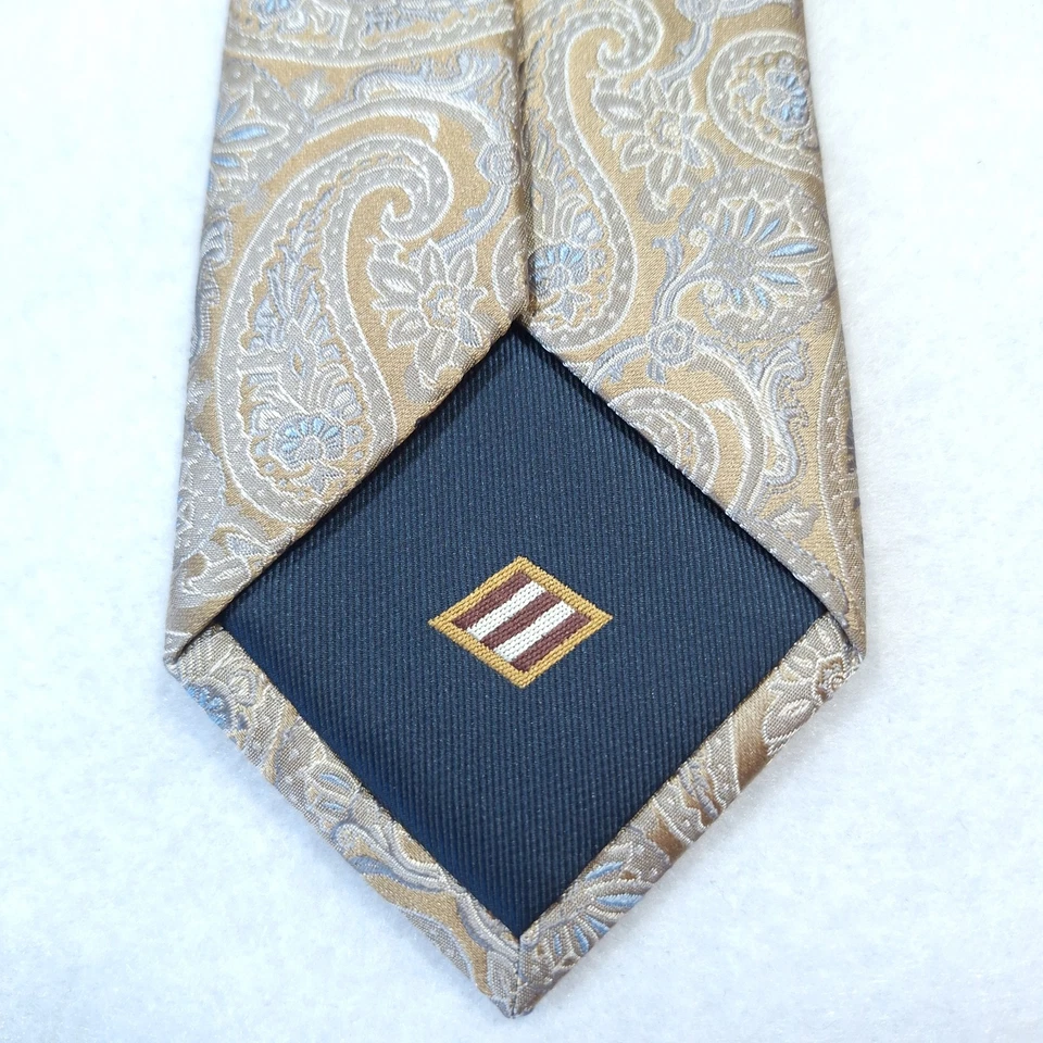 Corbata delgada Joseph Abboud oro pálido plata azul cachemira tejida 100 % seda Foto 3 de 4