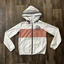 Reflex Windbreaker Shell Hooded Nylon Love Jacket Size M Pink/white