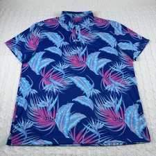 Birdie Bound Polo Shirt Men  s Sz XL Multicolor Tropical Print Golf Performance