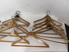 Lot of 11 Vintage Heavy Wooden Hangers Pants Coat Shirts Wood A Few Advertising