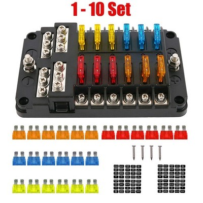 1-10Set 12-Way Blade Block 12V/32V Fuse LED Indicator Marine Holder Waterproof