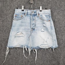 Levis Premium A Line Mini Skirt Womens 26 Blue Light Wash Distressed Denim