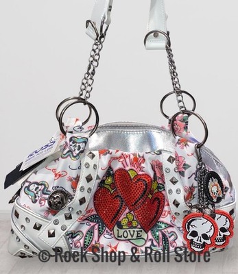 Ed Hardy Studded Rhinestone Hearts Hobo Satchel Shoulder Bag~Roses