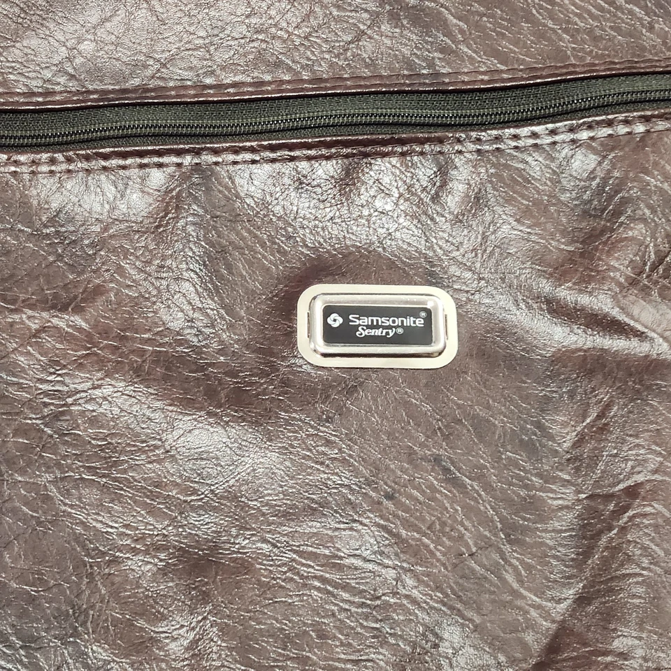 Vintage Samsonite Sentry Brown Faux Leather Hanging Bi-Fold Garment Bag Travel - Image 2 of 4