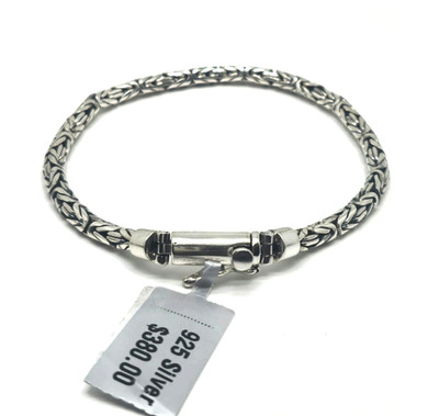 Bali Naga Round Byzantine Solid Real 925 Sterling Silver Bracelet 33 grams 5.2mm