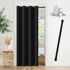 Vatge Magnetic Door Curtain with Rod - W42 x 42"W x 80"L Pack of 1 , Black