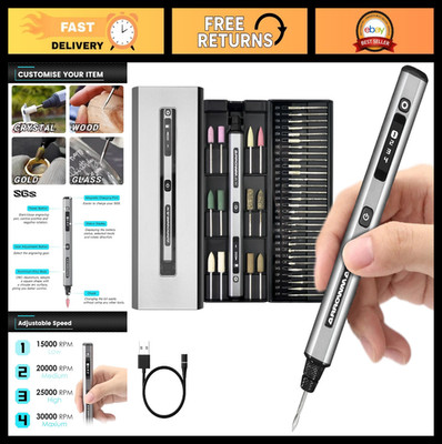 Mini Electric Engraving Pen Tool - Cordless, 42 Bits, OLED Display, Magnetic Cha