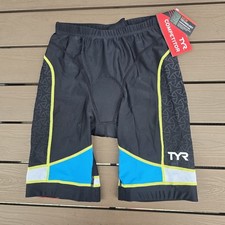TYR Mens 9" Competitor Tri Triathlon Padded Shorts Black/Yellow Size: M New