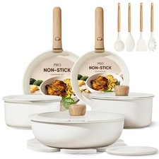 CAROTE 19pcs Pots and Pans Non Stick, Cookware Sets 19 Piece, Cream White