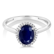 Natural Blue Sapphire Oval 8x6mm Halo Ring 925 Sterling Silver Gift for Her