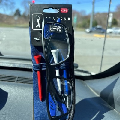 NEW PGA TOUR  Premium Reading Glasses +2.00  with case and golf tees  