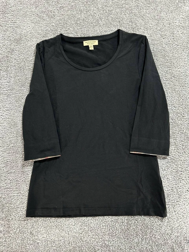 Top Burberry London England para mujer mediano negro elástico a cuadros puño cuello redondo Foto 2 de 4