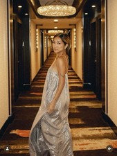 Show Me Your Mumu Lillian Silver Sparkle Maxi Dress, Size Small