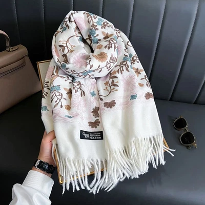 BRANDED Women Winter Warm Cashmere Scarf Embroidery Blanket Thick Shawl Wrap Neckerchief