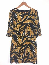 Hobbs London Dress 10UK Gold Chrissie Shift Abstract Mustard Black Work Office
