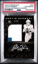 JUSTIN HERBERT 2020 BLACK RPA /99 FOOTBALL ROOKIE CARD AUTO 3-COLOR PSA. rookie card picture