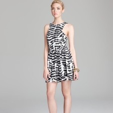 Guess Abstract Black & White Tie Dyed Tiered Mini Ruffle Tank Dress Size 6