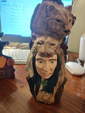 Vintage Native American Indian Chief with Mountain Lion Headdress  10-1/2