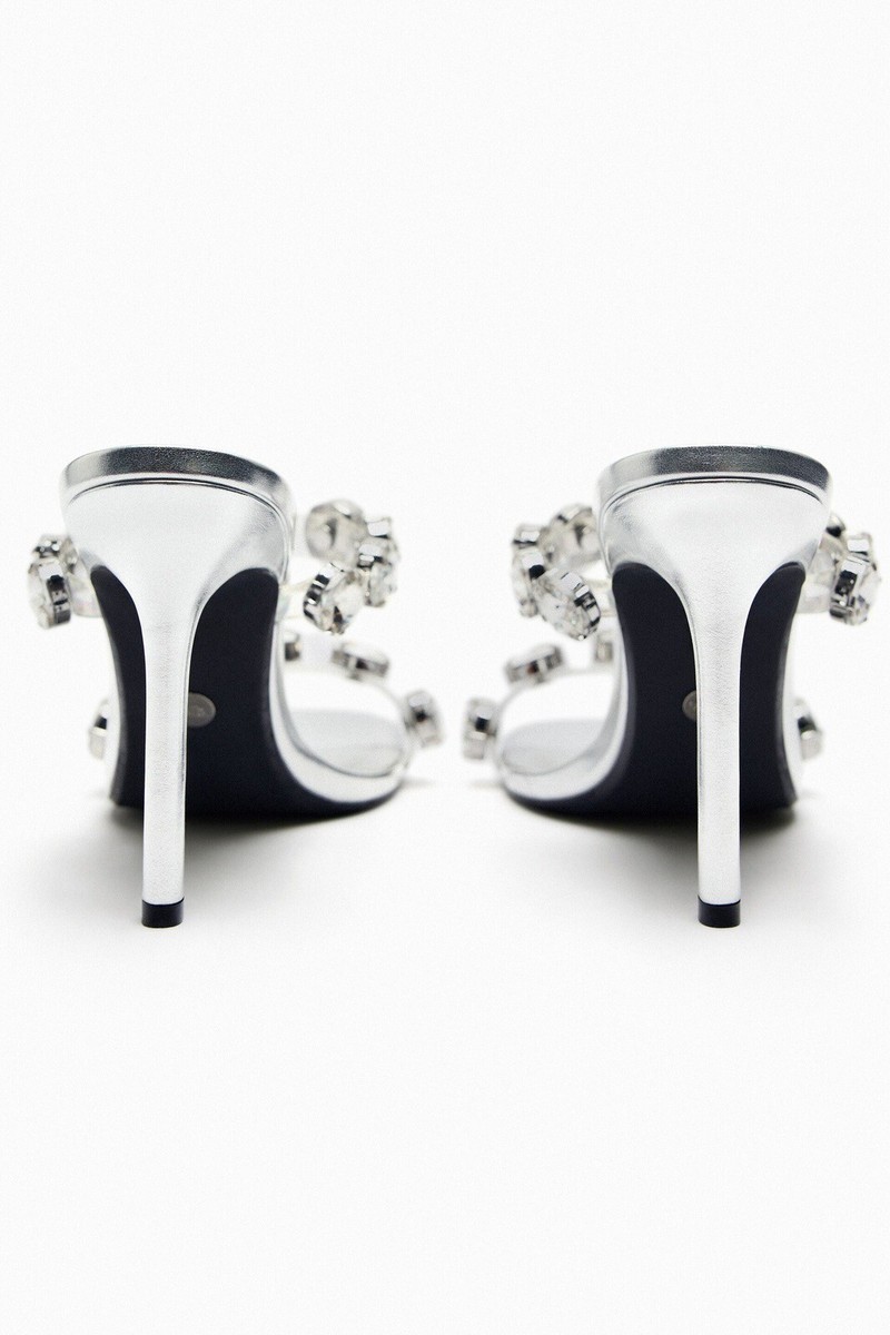 ZARA TRIMMED HEELED VINYL MULES Silver | 1305/210 | eBay