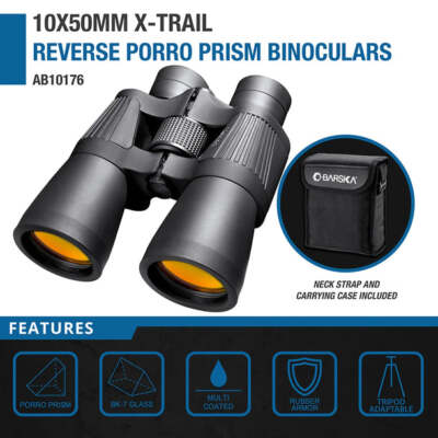 Barska AB10176 X-Trail 10x 50mm Reverse Porro Prism BK7 Binocular with Case Bag