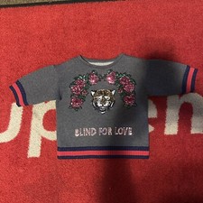 Gucci Glitter Tiger Neoprene Pullover Sweater Kids Size 6 Grey Red/Blue Web