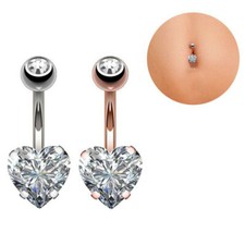 1PC Unisex Steel Belly Button Ring Crystal Piercing Navel Heart Style Body Jewel