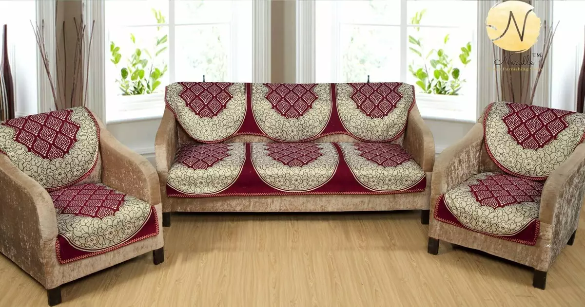 Luxurious Cotton Abstarct Design 5 Seater Sofa Cover Set for