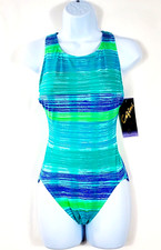 Vintage Cazimi Swimwear Size 8C Multi Color Stripe One Piece Bathing Suit New