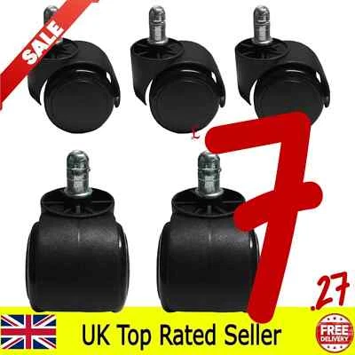 KETOPLASTICS 5 x 50mm Wheel Office Computer Chair Casters Set - Computer Chair Castors