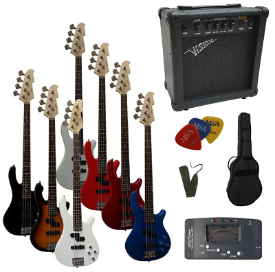 E-BASS JB8 IM SET_FARBAUSWAHL_MIT_VERSTÄRKER B25_STIMMGERÄT_TASCHE_BAND_ZUBEHÖR